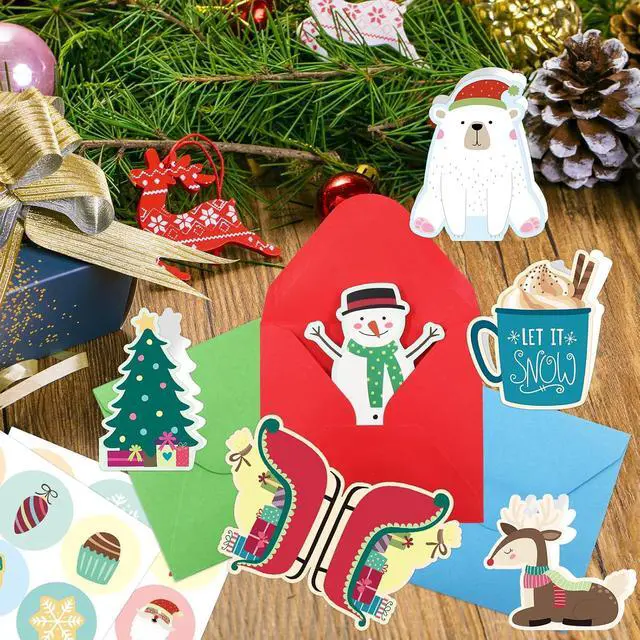Alt view image 4 of 7 - ceiba tree 36Pcs Merry Christmas Cards Mini Holidays Greeting Cards with Envelopes and Stickers for Kids Party Supplies