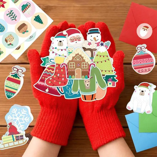 Alt view image 5 of 7 - ceiba tree 36Pcs Merry Christmas Cards Mini Holidays Greeting Cards with Envelopes and Stickers for Kids Party Supplies