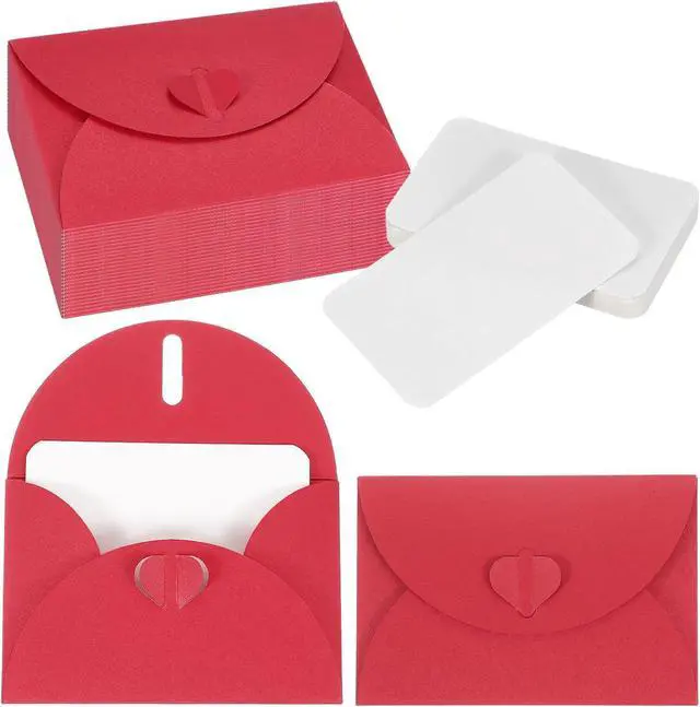 Main image of PATIKIL 25 Set Mini Envelopes with Heart Clasp, 4.1x3" Blank Note Cards with Envelopes for Gift Wedding Invitation Graduation Holiday Thanksgiving Day Christmas, Red