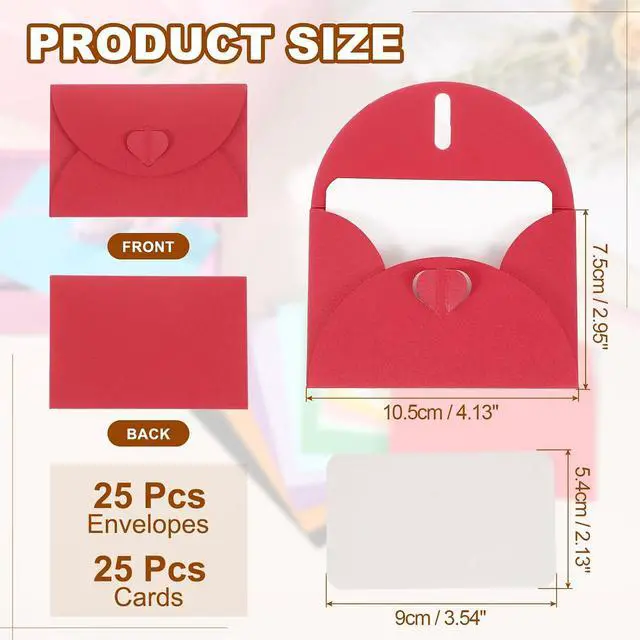 Alt view image 2 of 7 - PATIKIL 25 Set Mini Envelopes with Heart Clasp, 4.1x3" Blank Note Cards with Envelopes for Gift Wedding Invitation Graduation Holiday Thanksgiving Day Christmas, Red