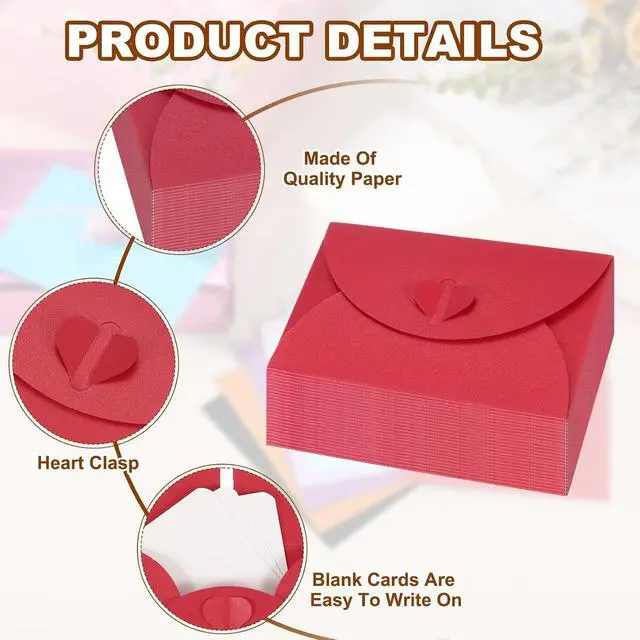 Alt view image 3 of 7 - PATIKIL 25 Set Mini Envelopes with Heart Clasp, 4.1x3" Blank Note Cards with Envelopes for Gift Wedding Invitation Graduation Holiday Thanksgiving Day Christmas, Red