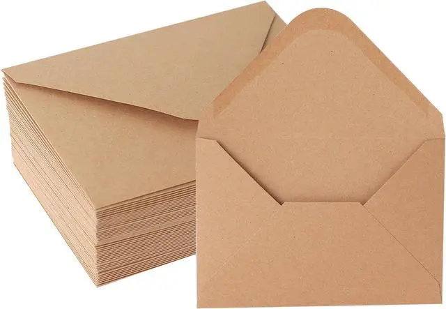 Main image of V-flap Kraft Envelopes, 50 Pack, 4 x 6 Inch, A4 Envelopes, Card Envelopes, Brown Envelopes, Kraft Paper Envelopes for Invitations, Postcard Envelopes, Water Base Adhesive, Gummed Flap