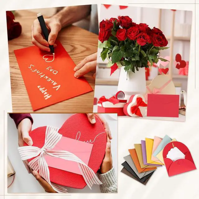 Alt view image 6 of 7 - PATIKIL 25 Set Mini Envelopes with Heart Clasp, 4.1x3" Blank Note Cards with Envelopes for Gift Wedding Invitation Graduation Holiday Thanksgiving Day Christmas, Red