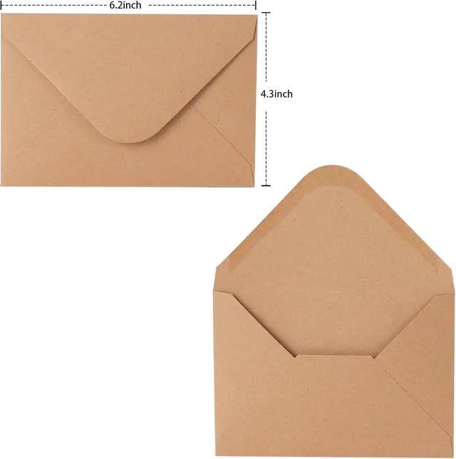 Alt view image 3 of 6 - V-flap Kraft Envelopes, 50 Pack, 4 x 6 Inch, A4 Envelopes, Card Envelopes, Brown Envelopes, Kraft Paper Envelopes for Invitations, Postcard Envelopes, Water Base Adhesive, Gummed Flap