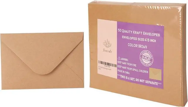 Alt view image 6 of 6 - V-flap Kraft Envelopes, 50 Pack, 4 x 6 Inch, A4 Envelopes, Card Envelopes, Brown Envelopes, Kraft Paper Envelopes for Invitations, Postcard Envelopes, Water Base Adhesive, Gummed Flap
