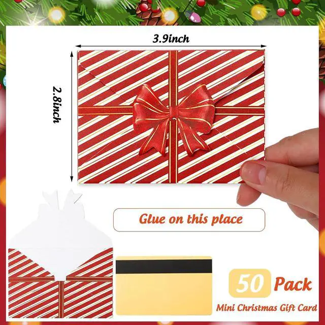 Alt view image 2 of 7 - JarThenaAMCS 50Pcs Christmas Paper Gift Card Envelopes Bulk Red Bow Stripe Mini Greeting Card Holders Invitation Sleeves for Xmas Mailing Sending Cards, 2.8 x 3.9 Inch