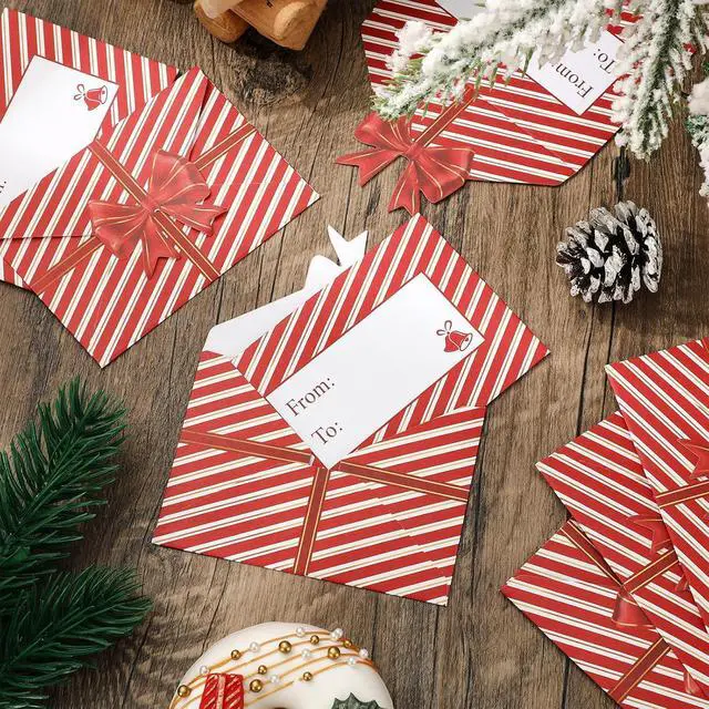 Alt view image 3 of 7 - JarThenaAMCS 50Pcs Christmas Paper Gift Card Envelopes Bulk Red Bow Stripe Mini Greeting Card Holders Invitation Sleeves for Xmas Mailing Sending Cards, 2.8 x 3.9 Inch