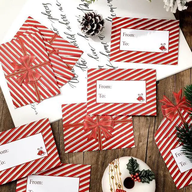 Alt view image 4 of 7 - JarThenaAMCS 50Pcs Christmas Paper Gift Card Envelopes Bulk Red Bow Stripe Mini Greeting Card Holders Invitation Sleeves for Xmas Mailing Sending Cards, 2.8 x 3.9 Inch