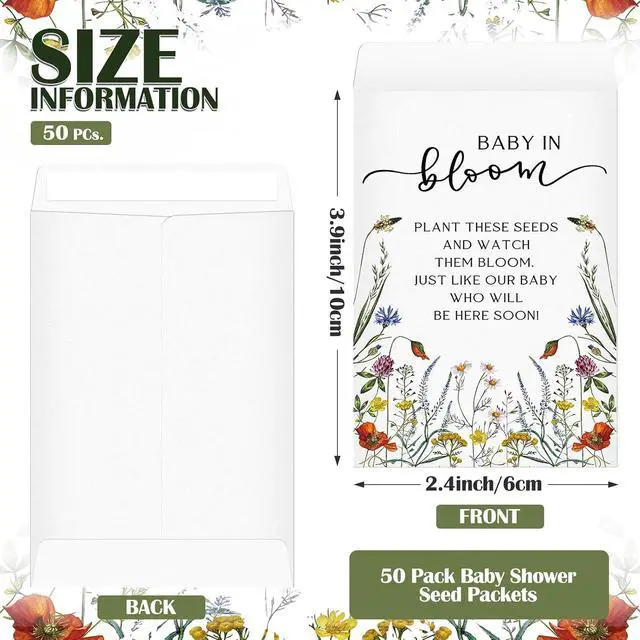 Alt view image 2 of 6 - Fumete 50 Pcs Wildflower Seed Packets Baby Shower Seed Packet Favors | Baby in Bloom Wildflower Baby Shower Self Adhesive Envelopes for Guests Flower Packet Kraft for Gift Favors, No Seeds