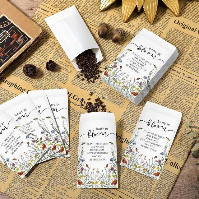 Alt view image 3 of 6 - Fumete 50 Pcs Wildflower Seed Packets Baby Shower Seed Packet Favors | Baby in Bloom Wildflower Baby Shower Self Adhesive Envelopes for Guests Flower Packet Kraft for Gift Favors, No Seeds