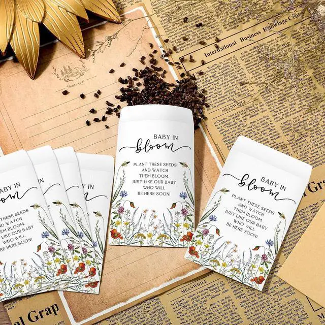 Alt view image 5 of 6 - Fumete 50 Pcs Wildflower Seed Packets Baby Shower Seed Packet Favors | Baby in Bloom Wildflower Baby Shower Self Adhesive Envelopes for Guests Flower Packet Kraft for Gift Favors, No Seeds
