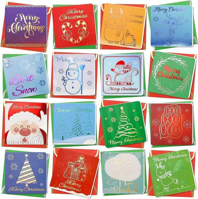 Main image of WorldBazaar Mini Christmas Cards 24 Pack Gold Foil Small Greeing Cards | with Envelopes Stickers , Greeting Cards Bulk, Mini Note Cards, School Business Supplies