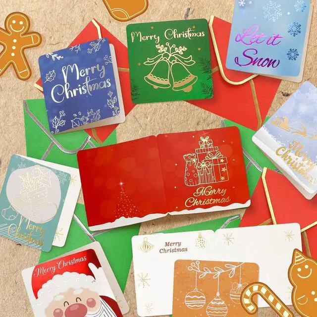 Alt view image 3 of 7 - WorldBazaar Mini Christmas Cards 24 Pack Gold Foil Small Greeing Cards | with Envelopes Stickers , Greeting Cards Bulk, Mini Note Cards, School Business Supplies