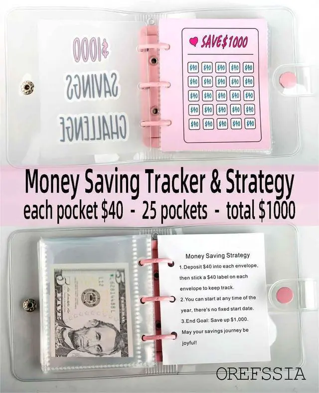 Alt view image 3 of 7 - Mini Money Saving Binder, Save $1000 Envelopes Money Saving Challenge Book, Portable (Pink, 1)