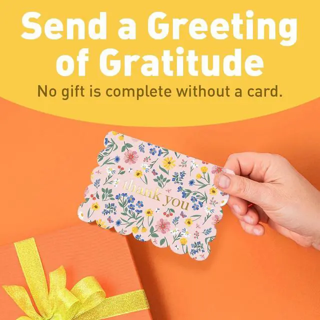 Alt view image 7 of 7 - Sweetzer & Orange Blooming Fields Mini Thank You Cards Set of 36 3.5x5 Gold Foil Thank You Cards With Scalloped Edges, Envelopes & Storage Box