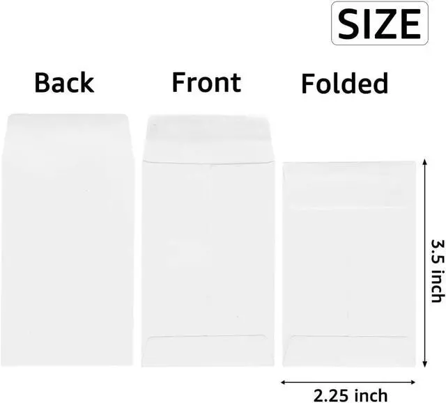 Alt view image 2 of 7 - 100 Pack White Small Coin Envelopes, 2.25"×3.5" | Self-Adhesive, Kraft Paper, Seed Envelopes, For Garden, Office or Wedding Gift, Mini Parts & Stamps Storage