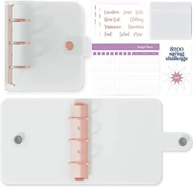 Main image of SOUL MAMA Mini Binder With Cash Envelopes - Cute Pink A8 Wallet, Money Organizer, 3 Ring Clear Budgeting Planner for Cash Savings