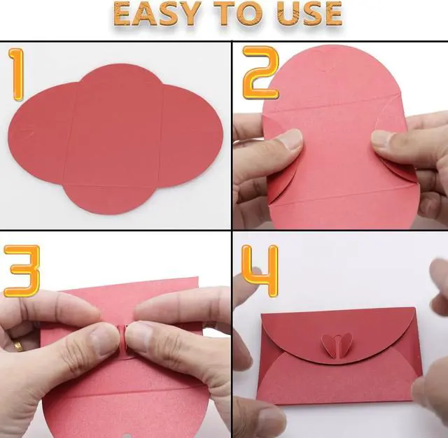 Alt view image 4 of 6 - 32Pcs Mini Envelopes with Heart Clasp Red Gift Card Holders | Small Heart Shaped Clasp Envelopes, Gift Card Holders, For Weddings Love Letters Greeting Party Favors
