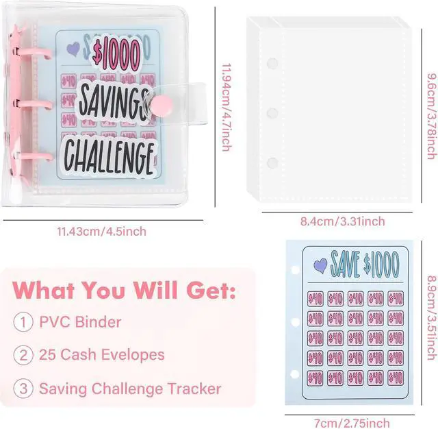 Alt view image 2 of 7 - Mini Money Saving Binder with 25 Envelopes | $1000 Savings Challenge Book, Portable Budget Tool (White)