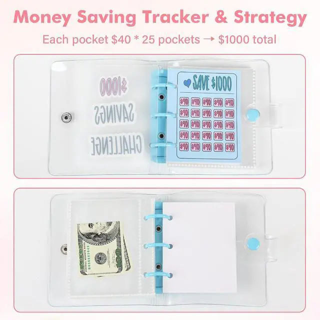Alt view image 5 of 7 - Mini Money Saving Binder with 25 Envelopes | $1000 Savings Challenge Book, Portable Budget Tool (White)