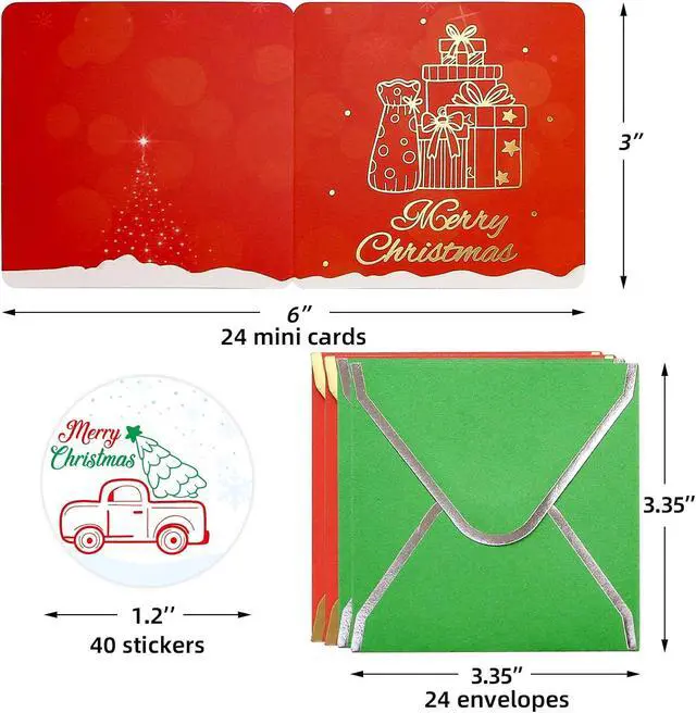 Alt view image 2 of 7 - WorldBazaar Mini Christmas Cards 24 Pack Gold Foil Small Greeing Cards | with Envelopes Stickers , Greeting Cards Bulk, Mini Note Cards, School Business Supplies