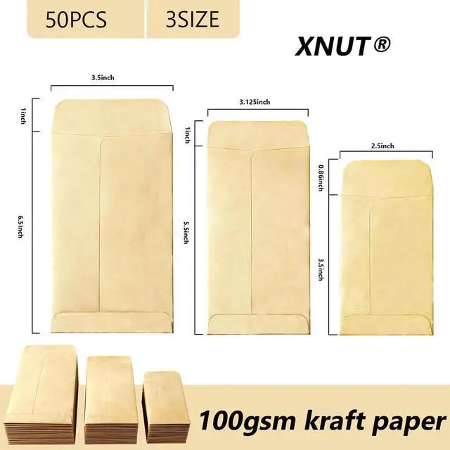 Alt view image 2 of 6 - 50 Pack Assorted 3 Sizes Coin Envelopes Self-Adhesive Kraft Paper Seed Envelopes Mini Parts Small Items Stamps Storage Packets Envelopes for Garden, Office or Wedding Gift