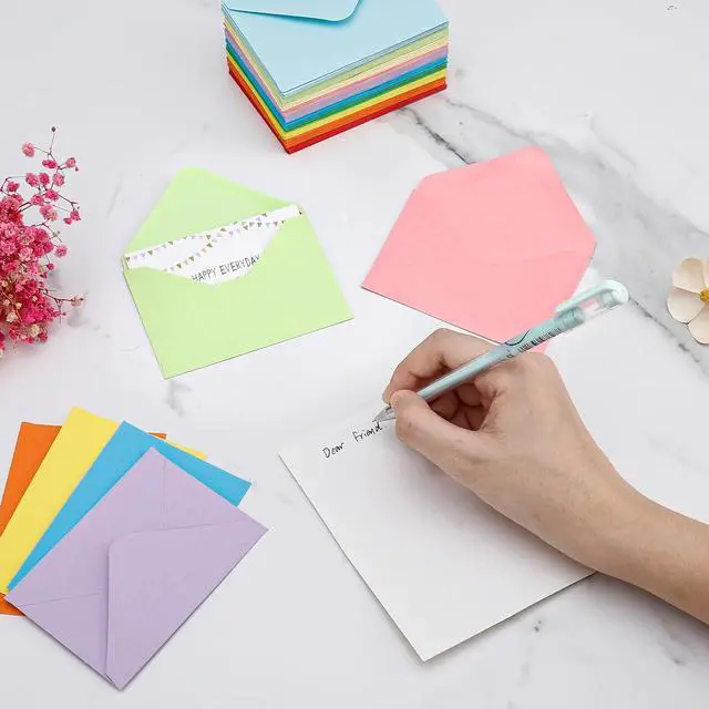 Alt view image 2 of 7 - 100 Pack 4 x 2.75" Colorful Mini Envelopes 120GSM Gift Card 10 Color Envelopes Bulk Small Paper Gift Card Sleeves Greeting Card Business Card Tiny Envelope Pockets for Card & Invitation