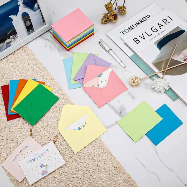 Alt view image 6 of 7 - 100 Pack 4 x 2.75" Colorful Mini Envelopes 120GSM Gift Card 10 Color Envelopes Bulk Small Paper Gift Card Sleeves Greeting Card Business Card Tiny Envelope Pockets for Card & Invitation
