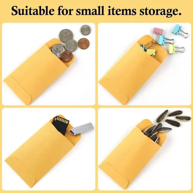 Alt view image 4 of 5 - BagDream Coin Envelopes 2.25x3.5#1 Small Kraft Packets 200 Bulk Pack | Mini Size, Water Gum Seal, Recyclable, Blank, For Seeds, Keys, Stamps, Cards Storage, Home, Garden, Office Use