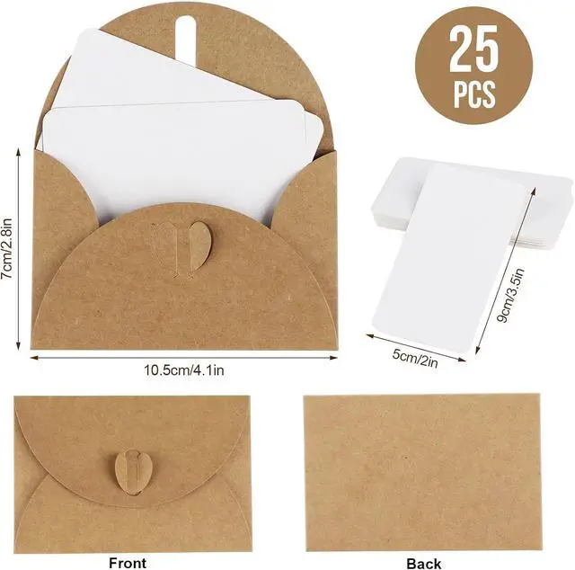 Alt view image 2 of 7 - ABSOFINE 25PCS Mini Envelopes with 25 Blank Cards, Gift Card Holders | Gift Card Envelopes with Heart Clasp 4.1x2.8 inch for Business Cards, Weddings Party Favors, Greeting Cards, Invitations