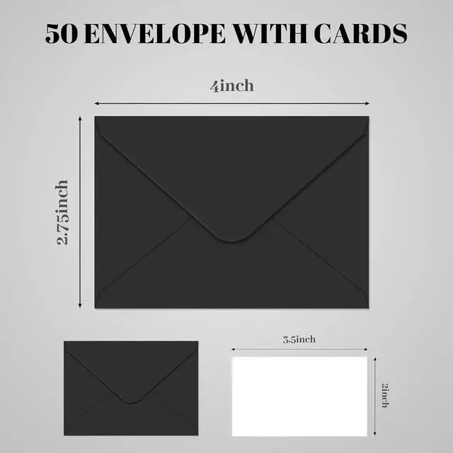 Alt view image 2 of 7 - 50 Packs Gift Card Envelopes with Blank Cards (50, Black, 4x2.75) | Mini envelope 120GSM Black business card envelope small card envelope for gift card