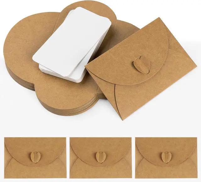Main image of ABSOFINE 25PCS Mini Envelopes with 25 Blank Cards, Gift Card Holders | Gift Card Envelopes with Heart Clasp 4.1x2.8 inch for Business Cards, Weddings Party Favors, Greeting Cards, Invitations