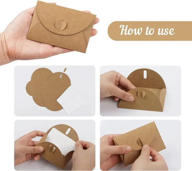 Alt view image 3 of 7 - ABSOFINE 25PCS Mini Envelopes with 25 Blank Cards, Gift Card Holders | Gift Card Envelopes with Heart Clasp 4.1x2.8 inch for Business Cards, Weddings Party Favors, Greeting Cards, Invitations