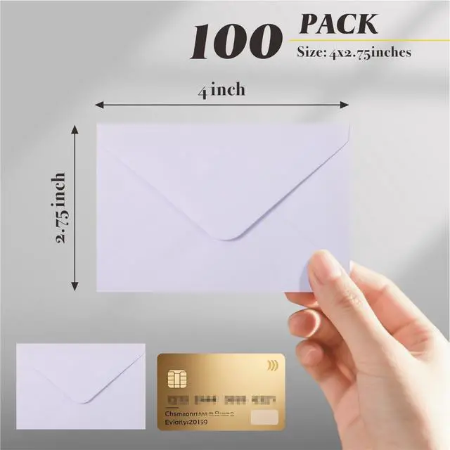 Alt view image 2 of 7 - 100 Pack 4 x 2.75" Mini Envelopes 120GSM Gift Card White Envelopes Bulk Small Paper Gift Card Sleeves Greeting Card Business Card Brown Tiny Envelope Pockets for Card & Invitation