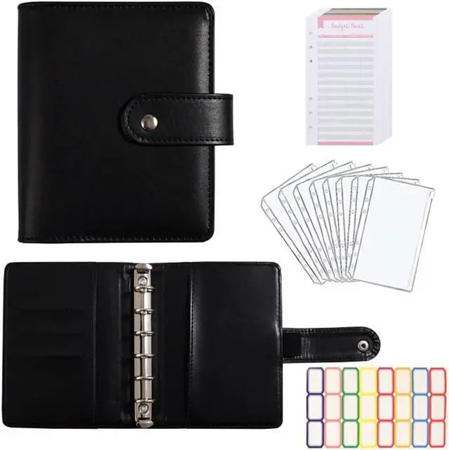 Main image of A7 Budget Binder Set - Mini Money Organizer for Cash Saving, Cash Stuffing Envelope System, Planner Binders with Pockets, Sheets and Stickers, Black