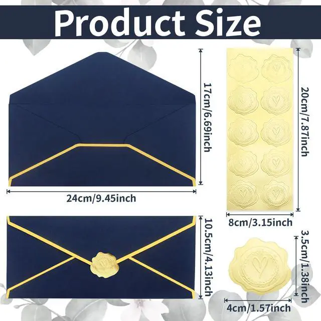 Alt view image 2 of 7 - Business Envelopes with V-Flap,Gold Border 30 Pack #10 Envelopes Made of 150gsm Paper, Standard Envelopes with Gold Stickers for Office, Checks, Letter Mailing,9.45 * 4.13 Inches(Navy Blue)