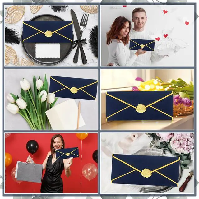 Alt view image 7 of 7 - Business Envelopes with V-Flap,Gold Border 30 Pack #10 Envelopes Made of 150gsm Paper, Standard Envelopes with Gold Stickers for Office, Checks, Letter Mailing,9.45 * 4.13 Inches(Navy Blue)
