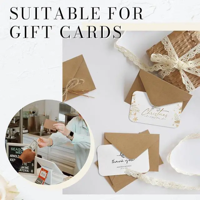 Alt view image 3 of 7 - 100 Pack Goefun Mini Kraft Gift Card Envelopes 4 x 2.75 Inches | 120 GSM Brown Kraft Small Envelopes for Business Cards, Greeting Notes, Birthday, Wedding, and All Ocassions
