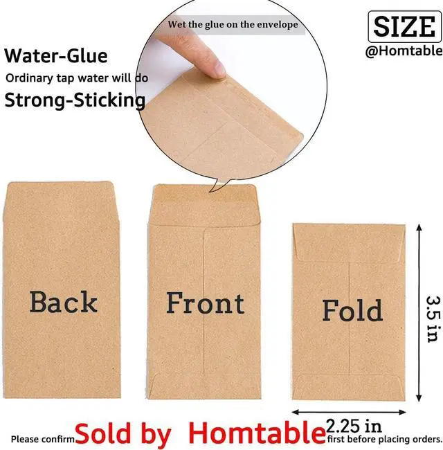 Alt view image 2 of 6 - 100 Pack Small Coin Envelopes Self-Adhesive Kraft Paper 2.25"×3.5" | Seed Envelopes, Mini Parts Storage, For Garden, Office or Wedding Gift