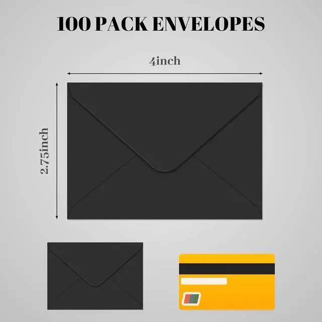 Alt view image 2 of 7 - 100 pack Gift Card Envelopes | 4 x 2.75" Mini envelope 120GSM Black business card envelope small card envelope for gift card