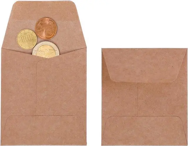 Main image of Tuhangcc 100 Pack Small Coin Envelopes Heavy Duty Self-Adhesive Kraft Seed Envelope Mini Parts Small Items Stamps Storage Packets Envelopes for Garden, Office or Wedding Gift 3.15"×3.5"