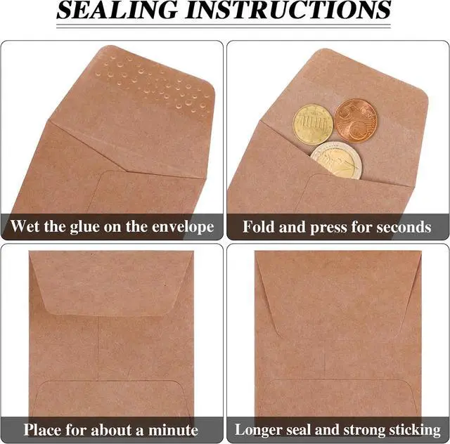 Alt view image 5 of 7 - Tuhangcc 100 Pack Small Coin Envelopes Heavy Duty Self-Adhesive Kraft Seed Envelope Mini Parts Small Items Stamps Storage Packets Envelopes for Garden, Office or Wedding Gift 3.15"×3.5"
