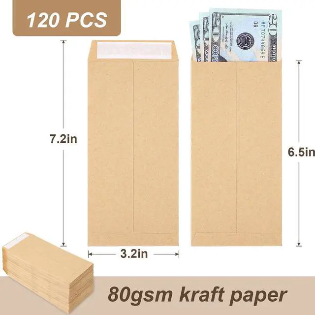 Alt view image 2 of 7 - Joyberg 120 PCS Money Envelopes for Cash Kraft Paper, 6.5x3.2 Small Cash Envelopes for Self-Adhesive, Money Saving Challenge Coin Envelopes for Coin, Check, Budget, Small Item Organizer