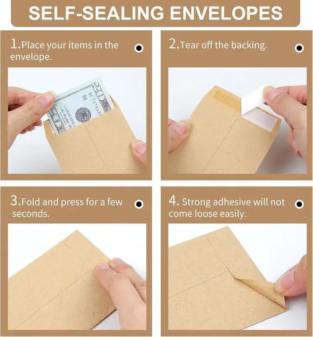 Alt view image 3 of 7 - Joyberg 120 PCS Money Envelopes for Cash Kraft Paper, 6.5x3.2 Small Cash Envelopes for Self-Adhesive, Money Saving Challenge Coin Envelopes for Coin, Check, Budget, Small Item Organizer