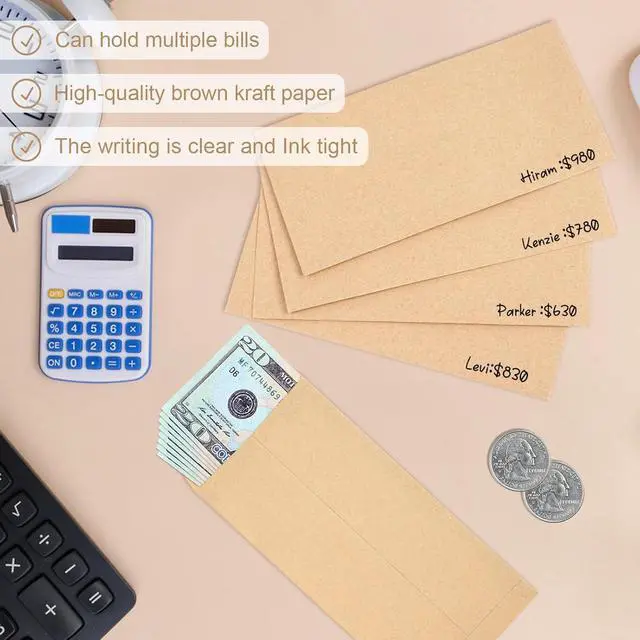 Alt view image 5 of 7 - Joyberg 120 PCS Money Envelopes for Cash Kraft Paper, 6.5x3.2 Small Cash Envelopes for Self-Adhesive, Money Saving Challenge Coin Envelopes for Coin, Check, Budget, Small Item Organizer