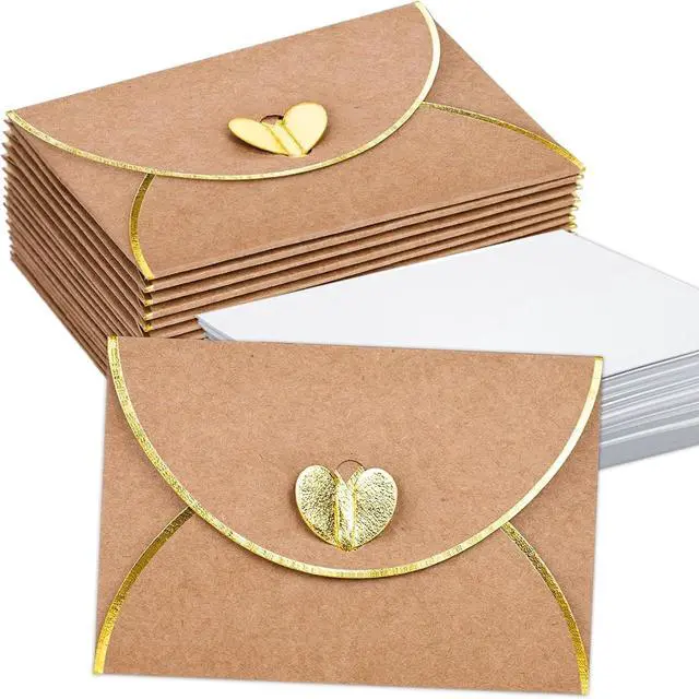 Main image of 30 Pcs Mini Envelopes with Blank Mini Cards, Gift Card Holders | Gift Card Envelopes with Gold Heart Shaped Clasp, Size 4.13 x 2.76 Inch, Ideal for Valentine's Day, Christmas and Note Cards