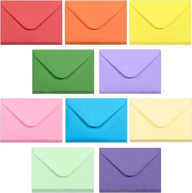 Main image of Gift Card Envelopes - Gummed 100-Count Mini Envelopes, Paper Business Card Envelopes, Bulk Tiny Envelope Pockets for Small Note Cards, 10 Colors, 4 x 2.7 Inches