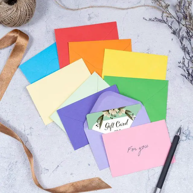 Alt view image 2 of 7 - Gift Card Envelopes - Gummed 100-Count Mini Envelopes, Paper Business Card Envelopes, Bulk Tiny Envelope Pockets for Small Note Cards, 10 Colors, 4 x 2.7 Inches