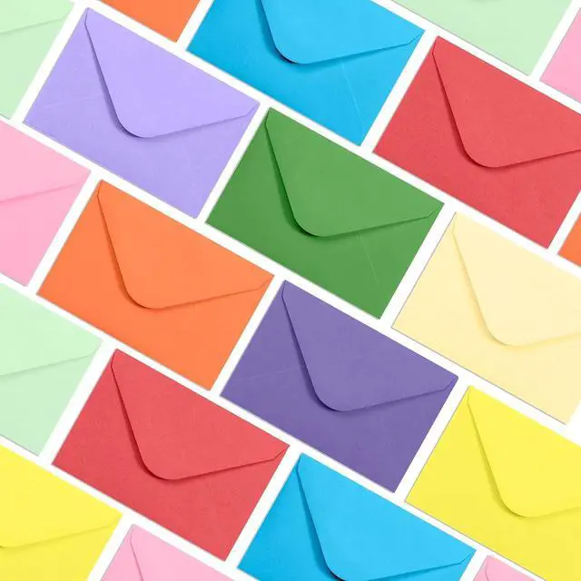 Alt view image 6 of 7 - Gift Card Envelopes - Gummed 100-Count Mini Envelopes, Paper Business Card Envelopes, Bulk Tiny Envelope Pockets for Small Note Cards, 10 Colors, 4 x 2.7 Inches