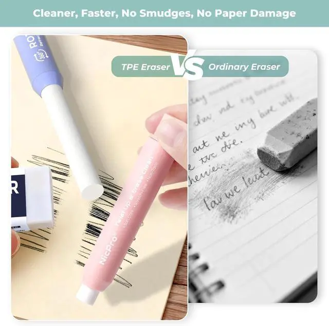 Alt view image 6 of 7 - Nicpro 6 Pack Rotary Retractable Erasers, Soft TPE Rubber Twist Eraser | Large Pencil Erasers in Cute Macaron Colors, Clean-Erasing Eraser for Kids & Students, School Office Supplies Stationary Set